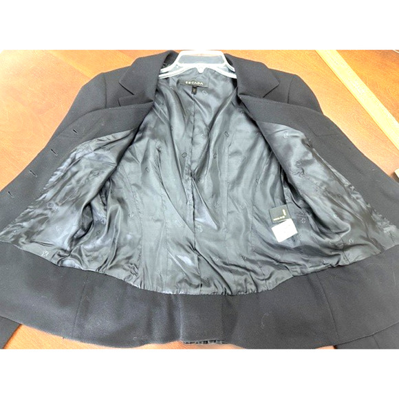ESCADA Womens Black Jacket Blazer NEW Wool RUFFLES DOUBLURE VINTAGE Size 42 - Picture 2 of 11